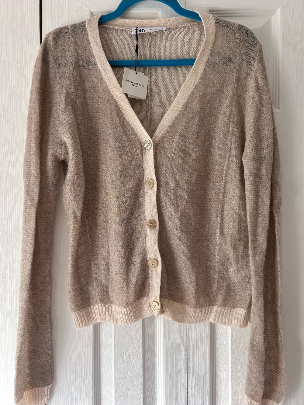 Zara Beige & Cream V-Neck Button Cardigan